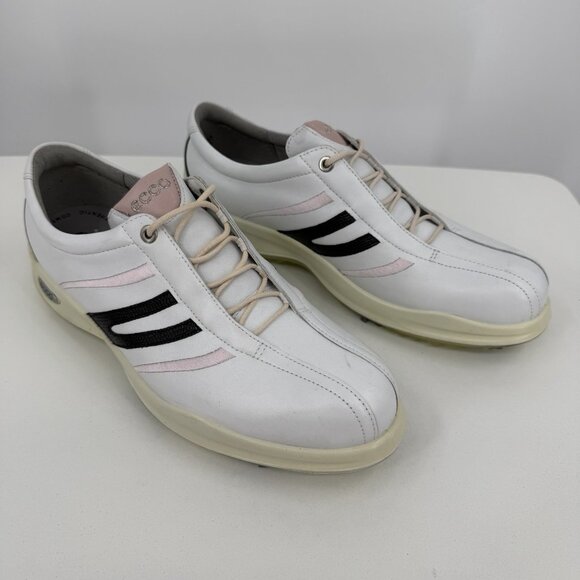 Ecco Women's Golf Shoes with Spikes size 42 EU or 11-11.5 US White Leather/Pink - Picture 3 of 14